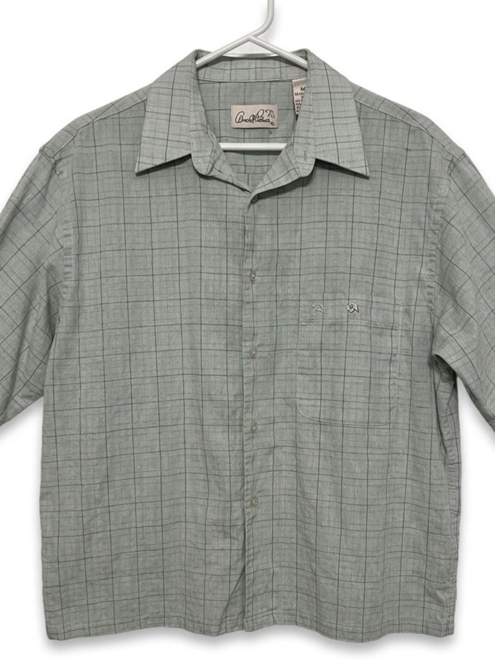 Vintage Arnold Palmer Sage Green Plaid Button Down Golf Shirt Medium